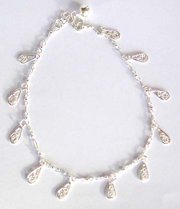 Sterling silver anklet with rain drops shape charms. Hot design of spring and summe