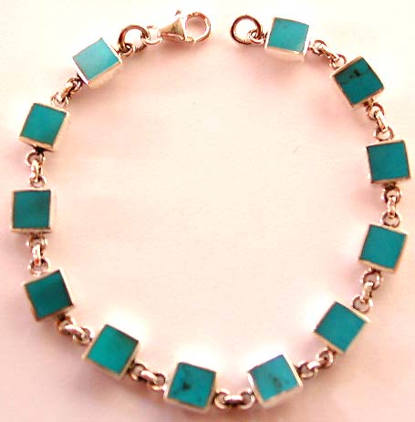 geometric shape bracelet with turquoise and sterling silver 