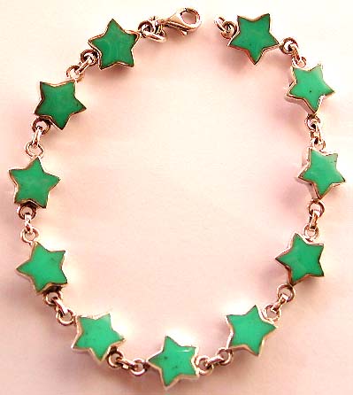 Star Bracelet - Silver Jewelry with Green Turquoise Stars