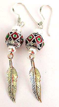 Ear wear - sterling silver earing with Tibatan revolving color beads