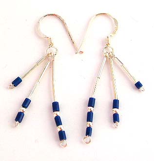 Antique ear wire - 925 sterling silver earring with multi blue beads