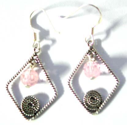 Handmade jewelry and gifts - 925 sterling silver geometric earring with bead