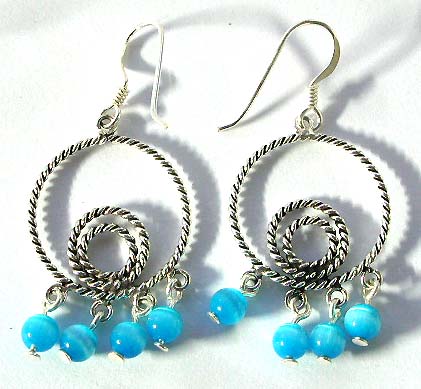Sterling silver wholesale - triple circle earring with blue beads