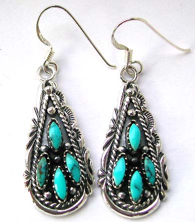 Birthstone jewelry - turquoise beaded sterling silver earring