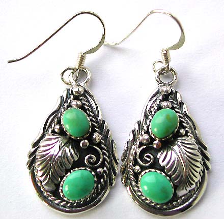 Handmade jewelry and gifts - turquoise earring with leaf motif