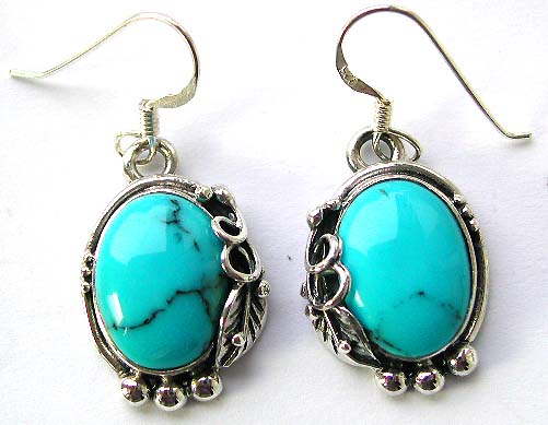 Ethnic jewelry - turquoise earring with fish dangle hook