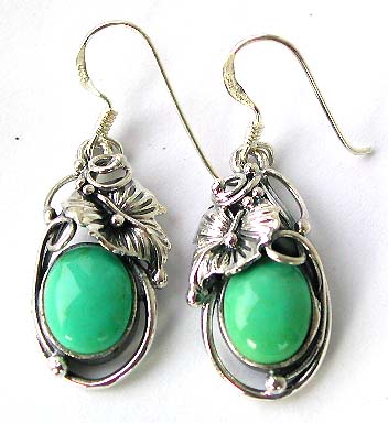 Unique gift - stunning turquoise earring with leaf motif