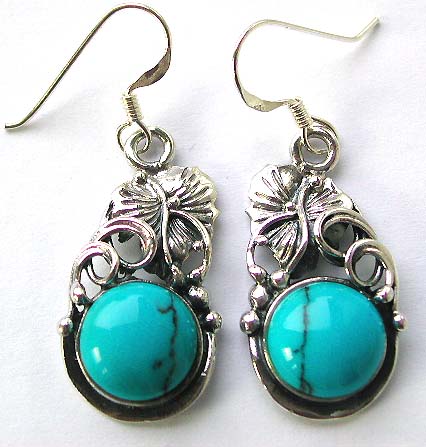 Costume jewelry supply - leaf topped earring with turquoise stone