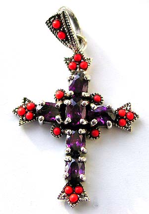 Cross Pendant with Sterling Silver and Amethyst.  Cross symbol jewelry is always popular and this silver cross pendant is a very good selling item for retailer.