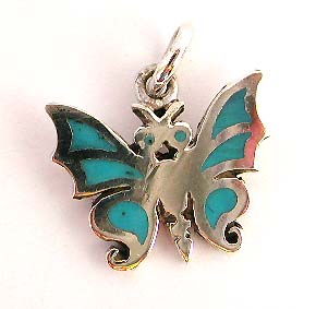 butterfly charm - sterling silver and turquoise inlaid butterfly pendant