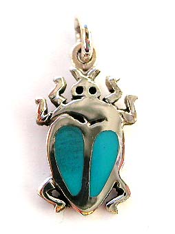Insect Jewelry - sterling silver and turquoise inlaid ladybug insect pendant