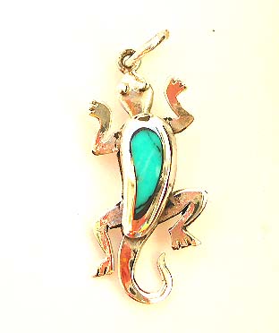 Gecko sterling silver pendant with turquoise, mystic creature gecko dsign charm