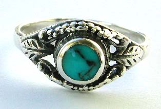 Gift online shop - leaf motif turquoise sterling silver ring