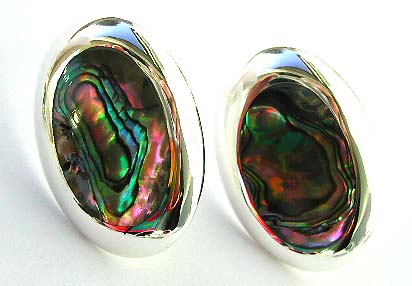 Organic gemstone jewelry - Paua shell silver earrings