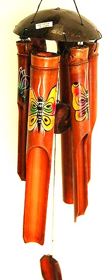 Rain chime - dark brown bamboo wind chime with assorted color butterfly.
