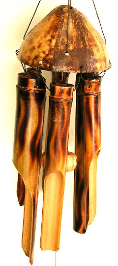 Music of the shpere wind chime - dark brown with glowing fire pattern and oval nut shell top. 