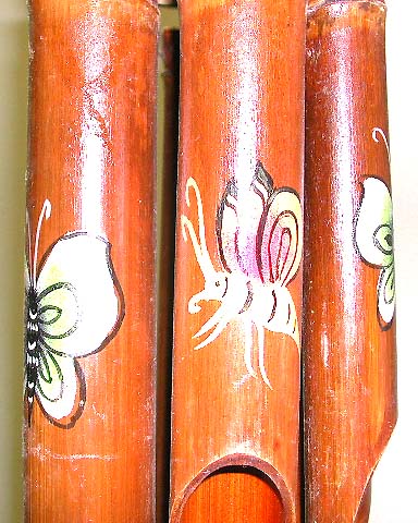 Bamboo handicraft wholesale, Wholesale Windchime -Dark brown bamboo windchime with large butterfly painted on, butterfly lover gift idea
