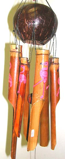 Bali Direct Tribal Craft Wholesale Windchime -Bamboo windchime full with flamingo painted on