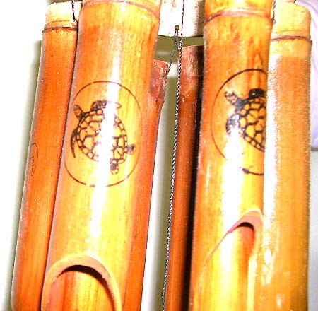 Wholesale Windchime -Dark brown bamboo windchime with turtle painted on