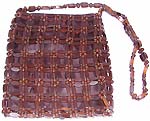 Dark brown wooden beaded hand bag with zipper closure design, ( height not include handle)