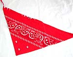 Bright red color with white paint floral design triangle head bandana head scarf with tie string 