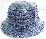 Flippable fashion cotton double sided bucket hat, one side of dark blue jean fashion, and flipped over for pattern decor light blue jean design