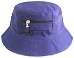 Double sided cotton bucket hat, one side of white, and flipped over for purple color with zipper design