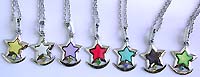 Enamel assorted color star on cz moon pendant fashion necklace