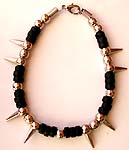 Bali silver beaded black wooden beads connected fashion bracelet with spike pattern