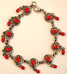 Oval red stone embedded flower pattern fashion bracelet 