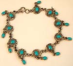 Oval immitation turquoise stone embedded flower pattern fashion bracelet 