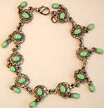 Oval imitation green turquoise stone embedded flower pattern fashion bracelet 