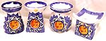 Assorted design blue color painted orange sun moon pattern decor fashion ceramic oil burner, set of 4 pieces