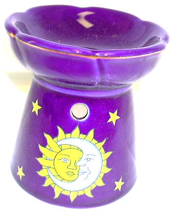Blue color painted sun moon star design fashion ceramic oil burner with bowl 