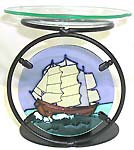 Frame-in sailing boat design up stand fashion glass oil burner with flat glass plate top