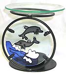 Frame-in swimming double dolphin design up stand fashion glass oil burner with flat glass plate top