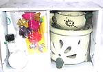 Assorted color design teapot style aroma fragrance box set with 1 oil burner, 1 candle, 1 essensial oil and 1 bag of dry flower
