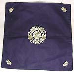 Natural deep blue tone cotton cushion cover with golden Celtic flower symbol at center and 4 tiny pattern at each corner