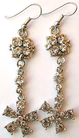 Clear rhinestone beaded butterfly flower and five-petals flower pattern fashion earring with fish hook 