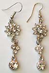 Clear rhinestone beaded sun flower and three-petals flower and circle pattern fashion earring with fish hook