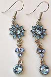 Blue rhinestone beaded sun flower, three-petals flower and circle pattern fashion earring with fish hook