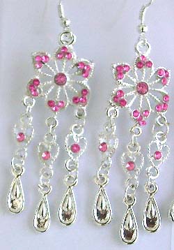 Assorted color rhinestone embedded flower pattern fashion earring with fish hook