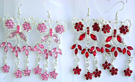 Butterfly pattern fish hook fashion earring with assorted color rhinestone embedded 