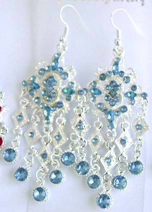 Fish hook flower pattern fashion earring with assorted color rhinestone embedded