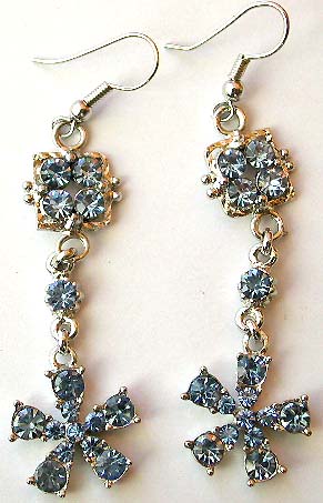 Blue rhinestone beaded butterfly flower and five-petals flower pattern fashion earring with fish hook