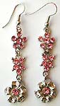 Pink rhinestone beaded snowflake flower, four-petals flower and daisy flower pattern fashion earring with fish hook