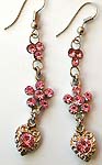 Three-petal flower, snowflake flower and heart pattern forming fasion fish hook earring with multi pink rhinestone embedded
