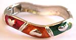 Red and green color enamel wavy design fashion bracelet bangle with heart pattern 