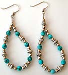 Multi Bali silver rounded beads and imitation turquoise stone forming bracelet loop pattern fashion fish hook earring 