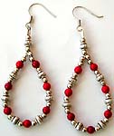 Multi Bali silver rounded beads and red faux stone forming bracelet loop pattern fashion fish hook earring 